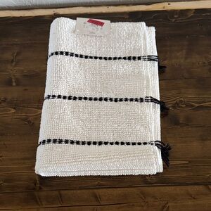 White and Black Striped Bath Rug